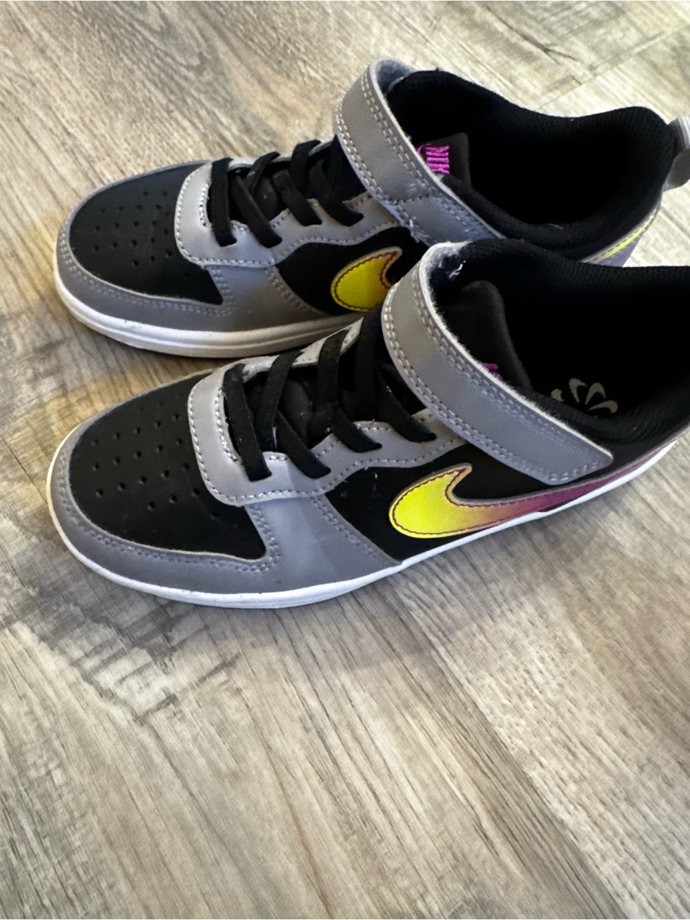 Nike Kids Nike Court Borough Low Black and Gray Sneakers with Yellow Swoosh